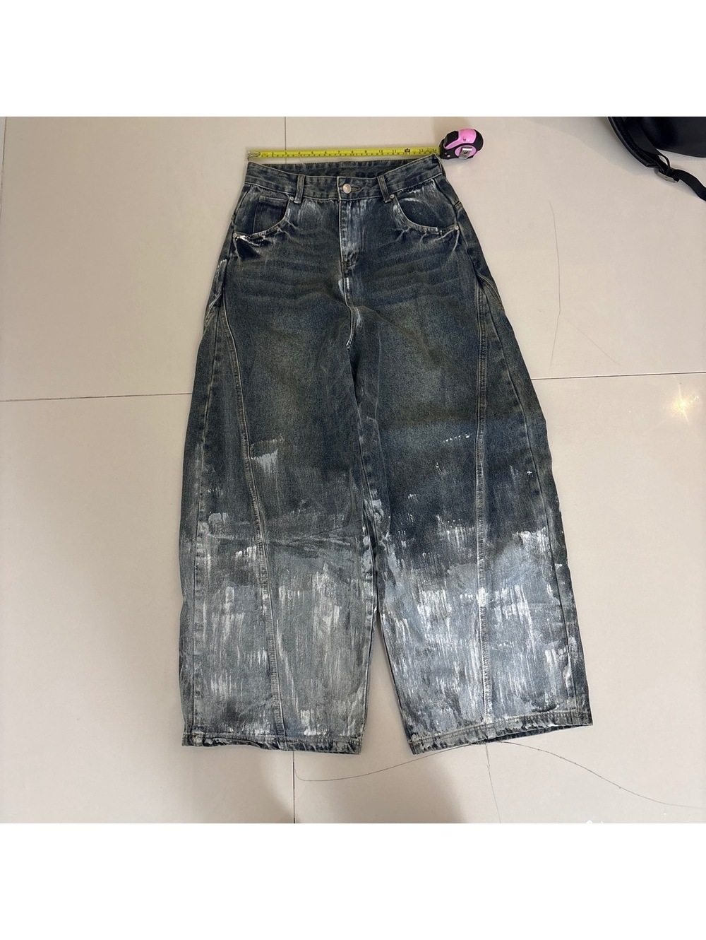 Handmade paint splatter barrel jeans